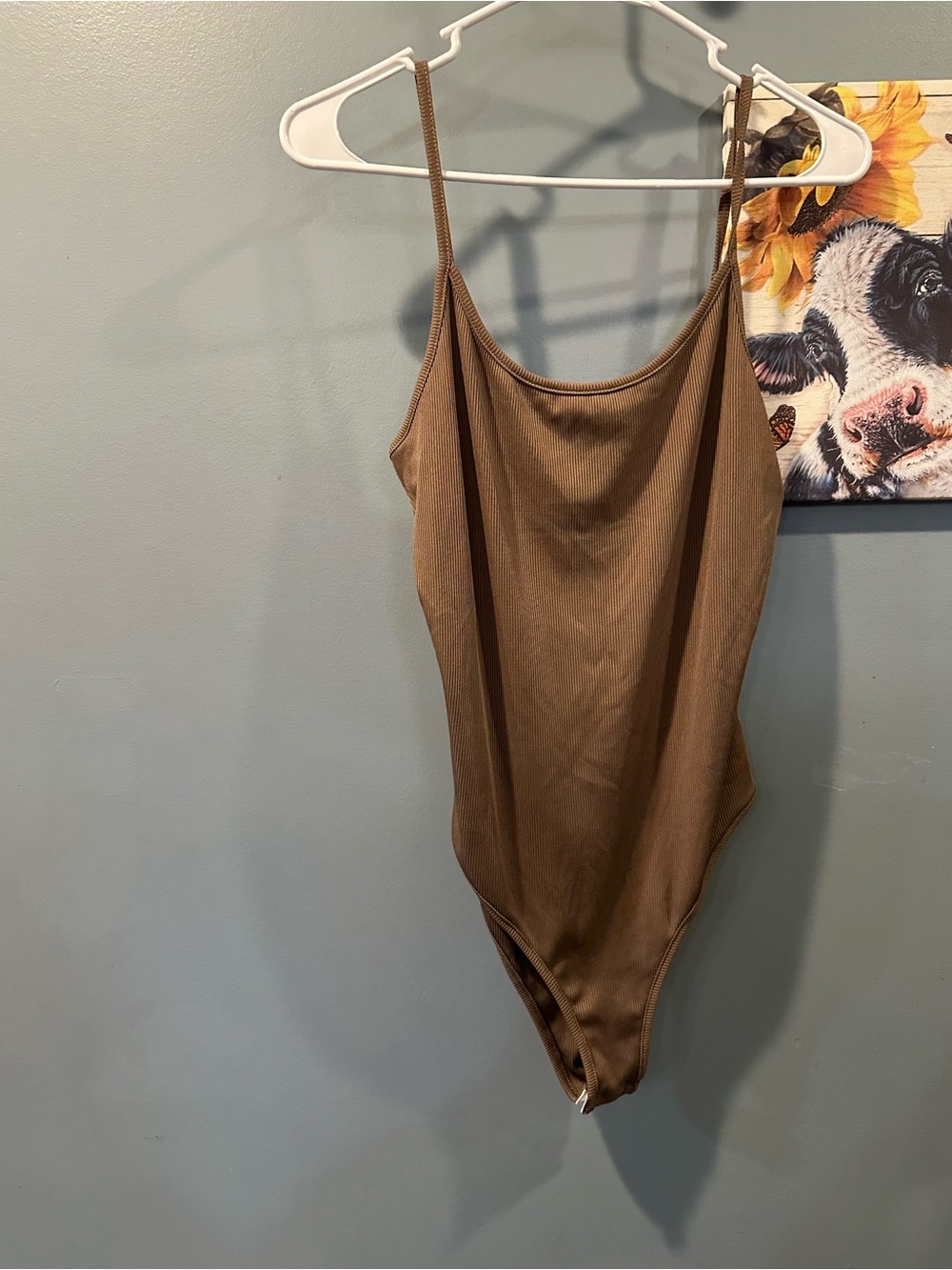 Women’s Brown Ribbed Bodysuit - Sleek Scoop Neck